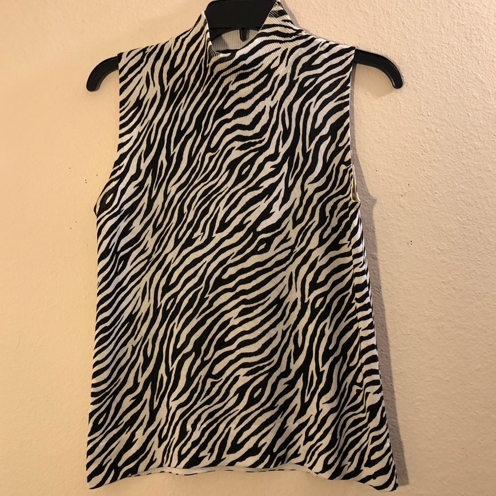 August Silk Zebra Print Mock Neck Shell/Top
